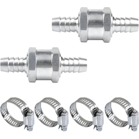 KVAEY Lot de 2 clapets anti-retour unidirectionnels, 12 mm en alliage d'aluminium avec pinces, clapet anti-retour unidirectionnel pour carburant, essence, diesel, huile, eau, accessoires de voiture (1/5)