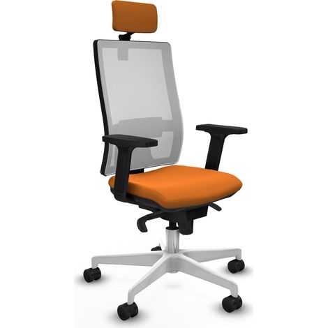 Horna sincro malla blanca similpiel naranja brazos 2D base blanca cabecero 2D ruedas 65mm nailon (1/5)
