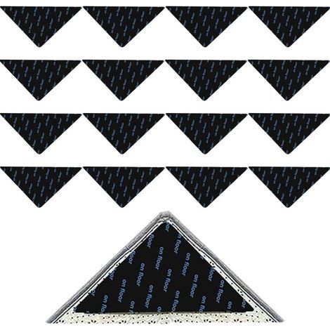 16 piezas de fijadores antideslizantes para alfombras, almohadillas triangulares autoadhesivas para las esquinas de las alfombras, reutilizables y lavables, con bucle anticurvatura y fuerte adhesión,  (1/5)