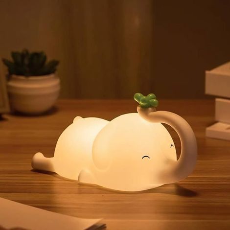 veilleuse éléphant, lampe LED tactile en silicone avec chargement USB, veilleuse mignonne, décoration de chevet pour bébé (1/4)