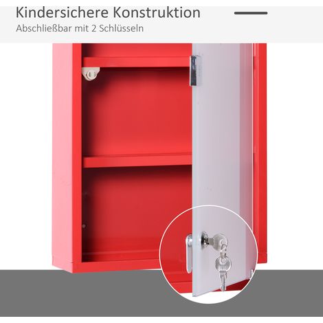 Armoire à pharmacie verrouillable 4 compartiments porte vitrée acier 60x30x12 cm rouge (1/5)