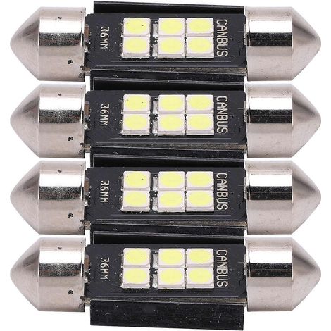 Lot de 4 ampoules LED de 3,5 cm (1,4 pouce) 330 lm 6000 K pour éclairage de plaque d'immatriculation, plafonnier, tableau de bord et éclairage de courtoisie de portière. (1/4)