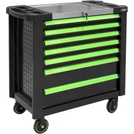 JBM – Chariot à outils roulant 7 tiroirs – Plan de travail en acier inoxydable – Roues pivotantes avec frein – 980x510x984mm – 53869 (1/5)