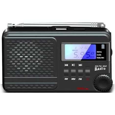Radio numérique Portable Pocket FM/MW/SW Récepteur TF/USB Lecteur MP3 avec écran LCD Support Sommeil temporisé/Casque/Réveil (1/5)