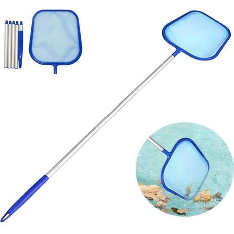 QAZQA Épuisette de piscine en maille fine avec tige télescopique à 5 sections - Outil de nettoyage pour spa, piscine, aquarium (153 cm, bleu)