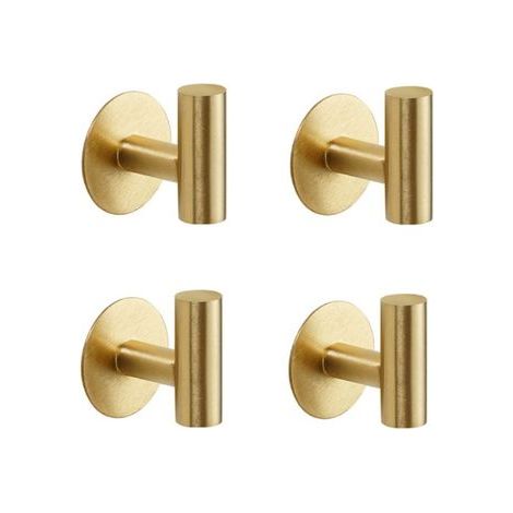 Pack SUS304 Stainless Steel Brushed Gold Adhesive Hooks Heavy Duty Waterproof Wall Hooks for Coats, Robes, Towels for Bathroom, Kitchen, Hotel