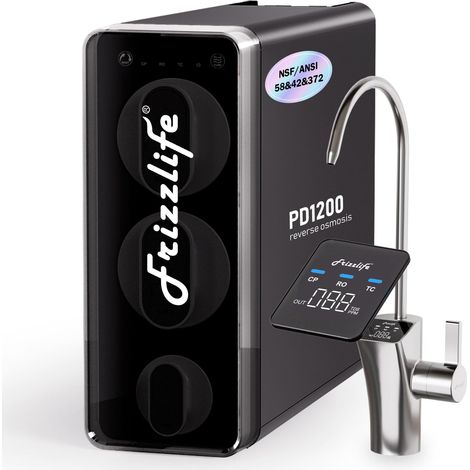 Filtre à eau à osmose inverse 1200GPD, système RO sans réservoir à 11 étapes, sous évier, rapport pur/drainage de 3:1, robinet intelligent, réduction des PFAS, PD1200 (1/5)