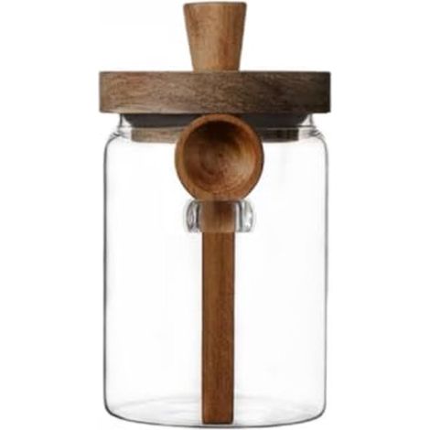 Bocal Mason avec couvercle en bois et cuillère, récipient de rangement de 20 onces (environ 575,5 grammes), cafetière, récipient pour café moulu, bocal de rangement en verre (1 pièce). (1/4)