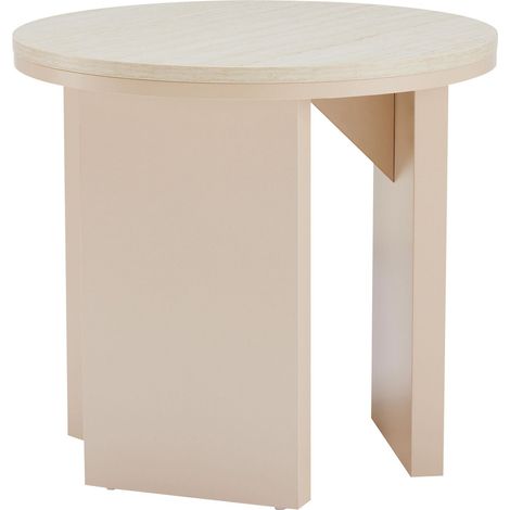 Table basse effet bois ronde diam 50 cm crème