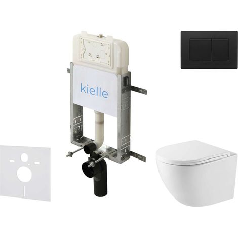 kielle Genesis New - Conjunto de instalación empotrada, inodoro compacto Oudee, Vortex Rimless+, asiento softclose y pulsador Gemini New III, negro mate 30528SZ45 (1/5)