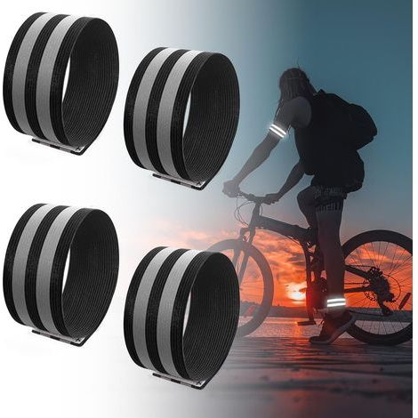 Juego de 4 pinzas para pantalones de ciclismo con tiras reflectantes - Pinzas para pantalones para ciclismo, jogging, actividades al aire libre, senderismo (1/5)