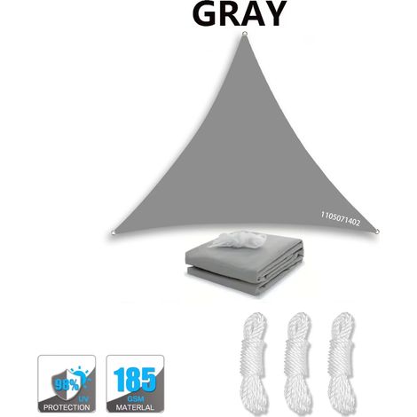 (Gris, 6x6x6m) Voile d'ombrage triangulaire imperméable, résistante à la pluie, adaptée aux balcons, patios et à une utilisation en extérieur. (1/4)