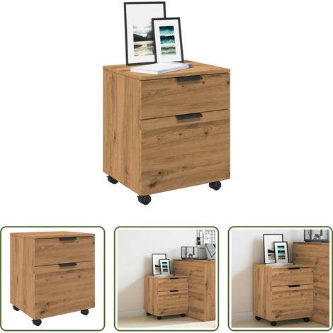 Meuble de bureau - Classeur mobile avec roues chêne artisanal 45x38x54 cm (1/5)