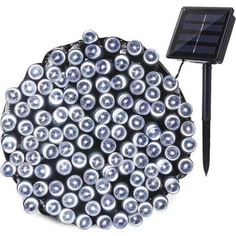 1 x Guirlande lumineuse solaire, 200 LED, 1700 cm, blanc froid, pour extérieur et décoration festive