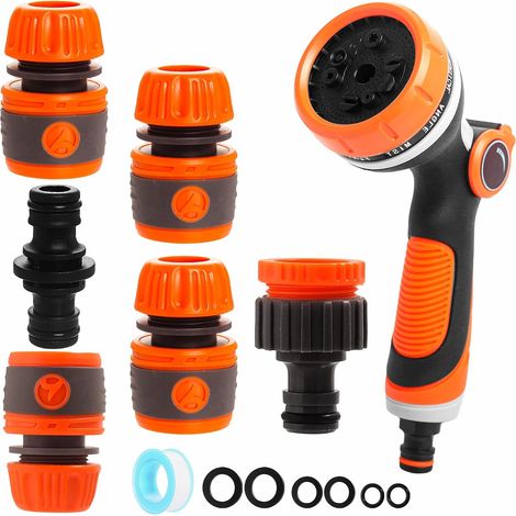 Set di 7 pistole per irrigazione regolabili con getti multipli, complete di connettori e raccordi per tubo flessibile, pistola per irrigazione ad alta pressione per innaffiare piante, prati, pulire l' (1/5)