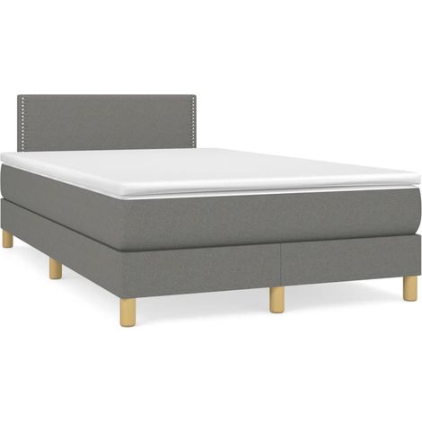 Sommier à lattes avec matelas gris foncé 120x190 cm en tissu, ressorts ensachés, tête de lit réglable, protège-matelas doux inclus (1/5)