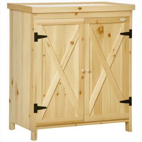 Chariot de jardin Armoire de jardin en bois massif avec plateau (1/5)