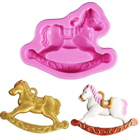 JANMIR-Moule à fondant cheval à bascule, cheval en bois, moule à chocolat en silicone, décoration de gâteau DIY pour baby shower, art du sucre (1/5)