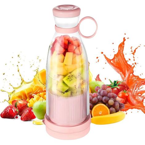 Mixeur Portable,Blender Portable,Blender à Fruits Sans Fil,Mini Juicer Électrique De 420ml, Mini Mixeur à Smoothie,Nettoyage Automatique,Mixeur Pour Smoothies,Jus Et Shakes (Rose) (1/5)
