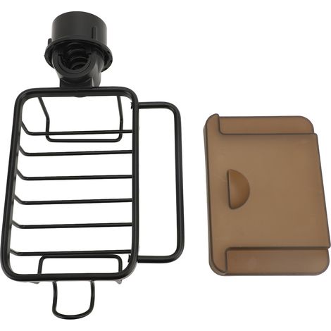 Organisateur de robinet d'évier de cuisine en aluminium épais, porte-éponge multifonction réglable avec crochet de suspension et bac d'égouttage, gauche, noir (1/5)