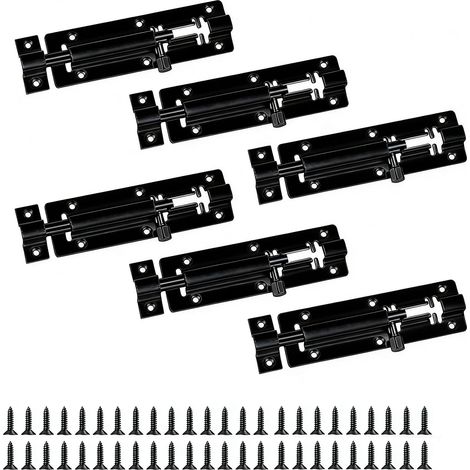 6 Pièces Verrou de Porte Boulons de Verrouillage de Porte en Acier Inoxydable Loquet Porte pour Fenêtres Garage Toilette Jardin Noir 5 Pouces (1/5)