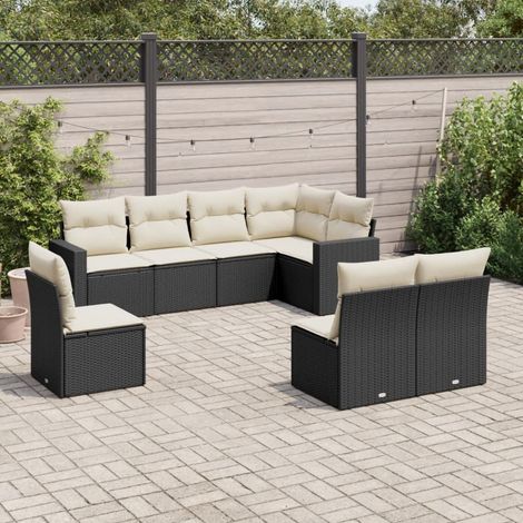 Salon de jardin 8 pièces en résine tressée noire avec coffres de rangement et coussins, 67kg - PANGIVO (1/3)