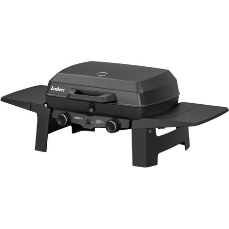 ENDERS BY FAVEX - Barbecue gaz portable Urban II Pro - 2 brûleurs - 4,4 kW - Grilles fonte émaillée 49 x 32 cm - Cuisson directe et indirecte - Compact pour jardin, terrasse, camping - Noir
