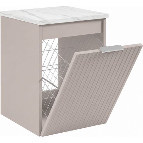 Mobile bagno sospeso con cesto, Cachemire / piano Marmo Bianco, maniglia argentata, 40 x 46 x 58,6 cm (1/5)