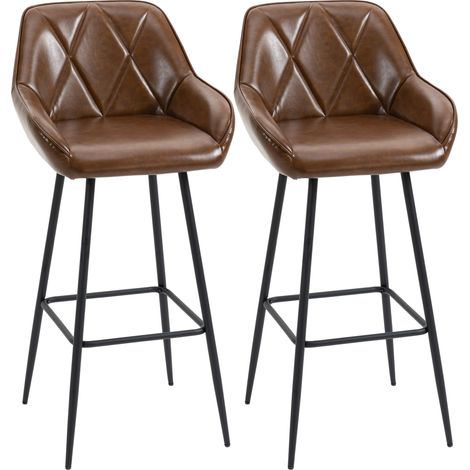 HOMCOM juego de 2 taburetes altos de cocina taburetes de bar tapizado en PU con respaldo alto patas de acero y reposapiés carga 120 kg 50x47,5x102,5cm (1/5)