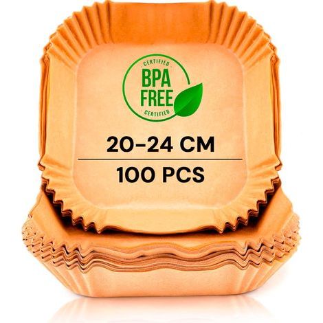 Papier Cuisson Air Fryer, pour Friteuse sans Huile, 100 Unitès, 20-24 cm, BPA Free, Jetable, pour Four, 5 à 8 litres (Carré, 20-24 cm) (1/5)