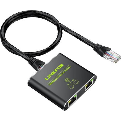 Répartiteur Ethernet Gigabit 1 vers 2 Ports Splitter RJ45 Aluminium Compact avec Câbles Réseau et USB Inclus pour Maison Bureau (1/5)