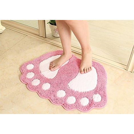 Tappetino antiscivolo per il bagno, con grazioso motivo a piedini, morbido e assorbente, ideale per camera da letto, cucina, corridoio e ingresso (rosa, 48 x 67 cm) (1/5)