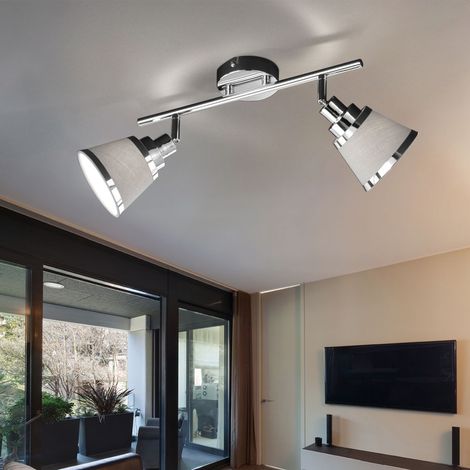 Faretto da soffitto, 2 fiamme, faretto, plafoniera, faretti mobili, metallo cromato grigio tessile, 2x prese E14, LxPxH 36,5x11,3x21,5 cm, ACTION 719202019000 (1/5)