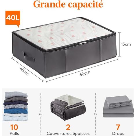Under Bed Storage Bag, Foldable Storage Bins with Reinforced Handle for Clothes, Sheets, Towels, Blankets, Bedroom, Closet, Dorm, Grey, 40L (1/4)