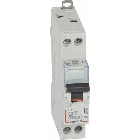 Disjoncteur DX³6000 10kA arrivée haute et départ bas à vis U+N 230V - 25A - courbe C - 1 module - LEGRAND