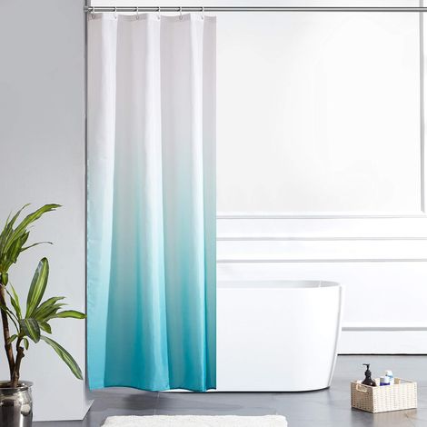 c Rideau de Douche Anti Moisissure Tissu Lavable en Machine Petit Rideaux Douche pour Camping Car Cabine de Douche Imperméable en Polyester avec 6 Crochets 90x180cm Turquoise Dégradé (1/5)
