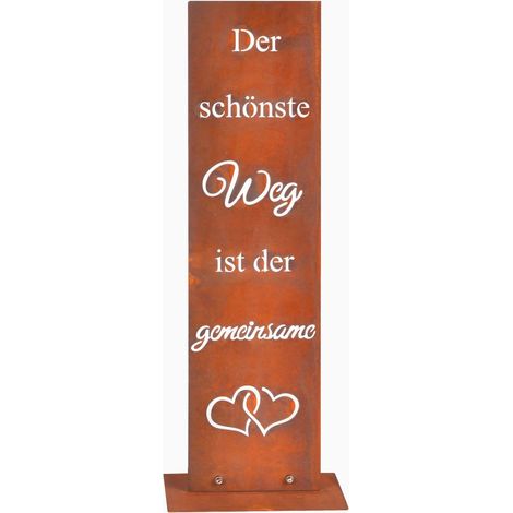 Relaxdays Gartendeko Rostoptik, schönster Weg, HxBxT: 55 x 20 x 15 cm, Cortenstahl, Gartenschild für draußen, braun