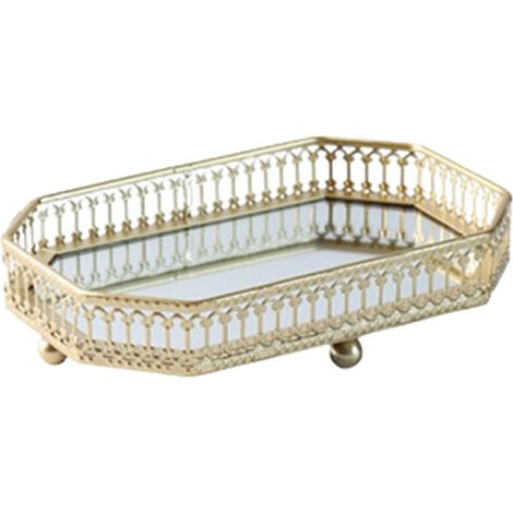 Plateau à parfum doré Organisateur de coiffeuse en fer , goulotte câbles décorative , accessoire élé