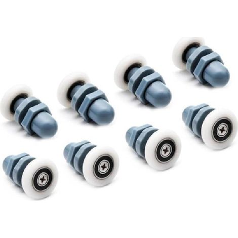 Roulettes de rechange pour porte coulissante de cabine de douche en verre incurvé- en plastique- nylon et acier inoxydable- diamètre 25 mm- gris- lot de 8.