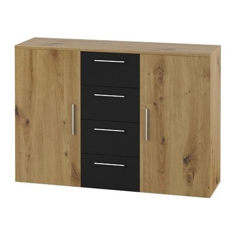 Credenza con 2 porte e 4 cassetti 130cm. Collezione IRINA imitazione quercia chiara e nera.