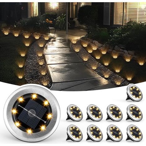 Iluminación solar para jardín, Juego de 10 miniluces solares para suelo, luces solares impermeables jardín, iluminación solar exteriores patio (1/5)