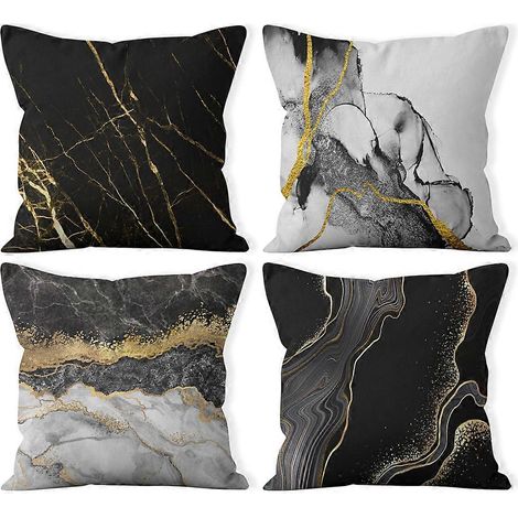 Housses de coussin décoratives noires, grises et dorées, pour canapé, salon ou décoration intérieure (lot de 4). (1/5)