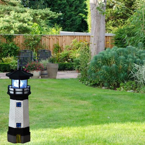 Faro solar giratorio – Faro de jardín LED con lámpara de resina – Decoración ecológica para balcones, patios y terrazas.