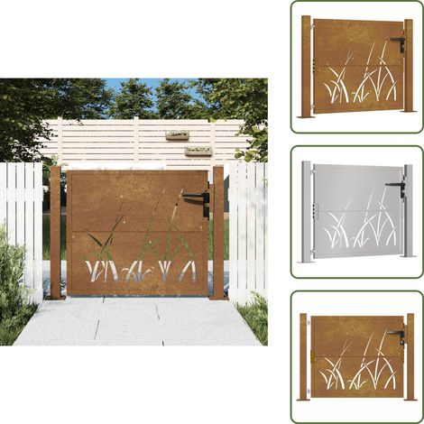 Portail de jardin 105x80 cm acier corten conception d'herbe - Portail De Jardin - Portails De Jardin - Clôture - Porte De Sécurité - Porte De Cloture (1/5)