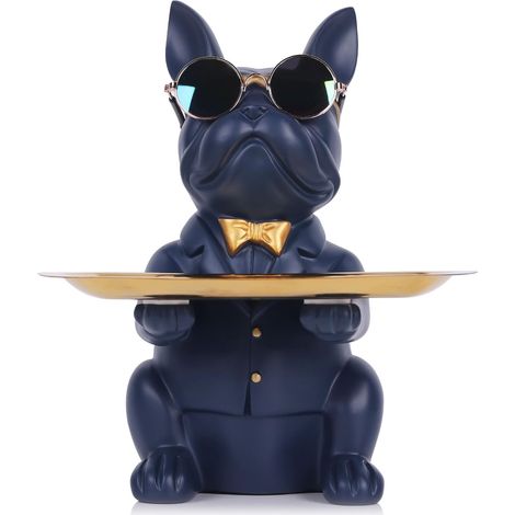 Plateau décoratif en résine bleu marine en forme de bouledogue, rangement clés, bijoux, bonbons, idéal maison, bureau, table à manger (1/5)