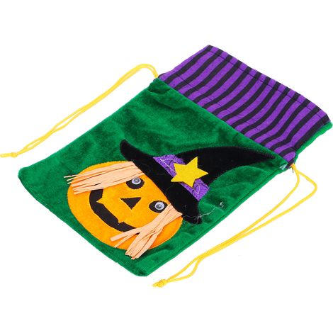 Sac cadeau Halloween en toile de jute citrouille fantôme fête bonbons couture laine non tissé rangement (Citrouille) (1/5)