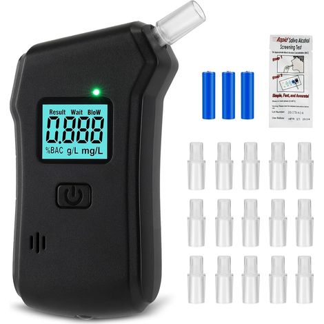 Ethylotest Electronique Ethylometre Ethylotest + Ethylotest Jetable Alcootest Electronique Ecran LCD Numerique Test Alcoolemie Portable Personnel avec 15 Embouchures (1/5)