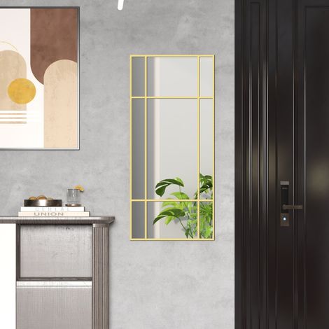 Miroir mural rectangulaire 110 x 50 cm en verre, cadre métal doré, design à grille 9 panneaux, pose verticale ou horizontale, pour chambre et salle de bain  CHICFURN (1/5)