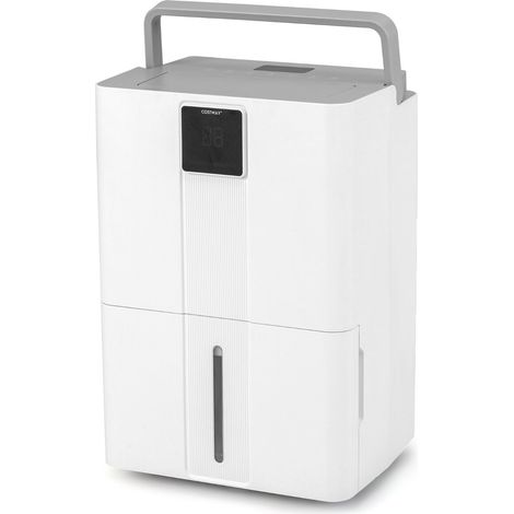 Déshumidificateur blanc 35 L/jour avec 3 modes, minuterie 24 h et verrouillage enfant pour maison et cave