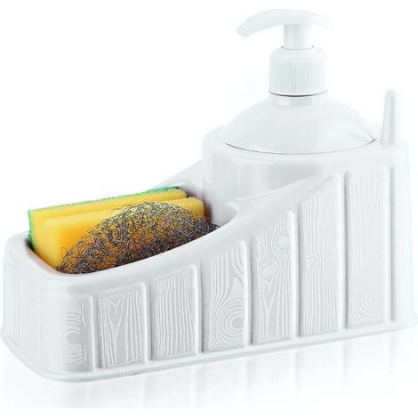 Organisateur d'Évier Multifonction avec Distributeur de Savon et Range-Éponges - Polyvalent et Élégant - Distributeur de Liquide Vaisselle avec Éponges Fournies , Blanc (1/5)